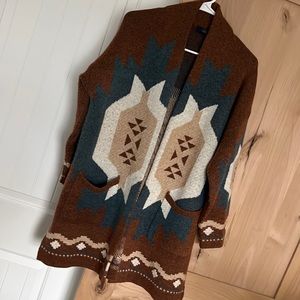 Brown and Cream Geometric Cardigan